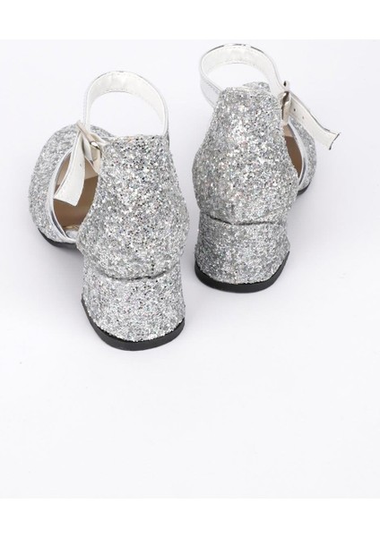 Gümüş Simli Topuklu Kız Çocuk Ayakkabı modelleri