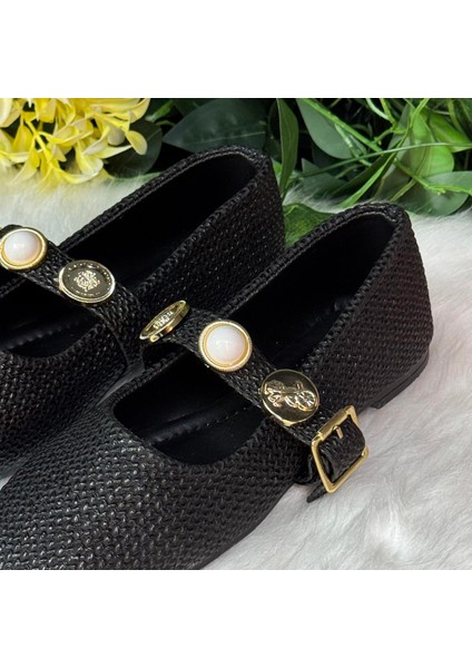 Hasır Dokulu Taşlı Babet Ayakkabı M1018 fiyatları