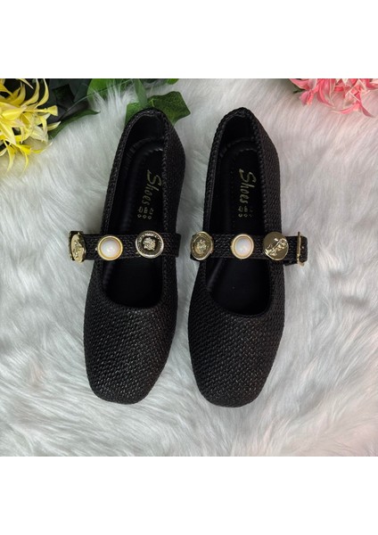 Hasır Dokulu Taşlı Babet Ayakkabı M1018 modelleri