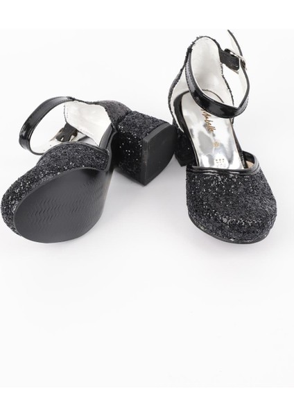Siyah Simli Topuklu Kız Çocuk Ayakkabı fiyatları