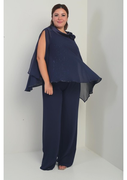 Kadın Yakası Saten Pelerin Içi Pulpayet Kolsuz Bluz Palazzo Pantolon Astarlı Büyük Beden Şifon 3'lü Takım modelleri