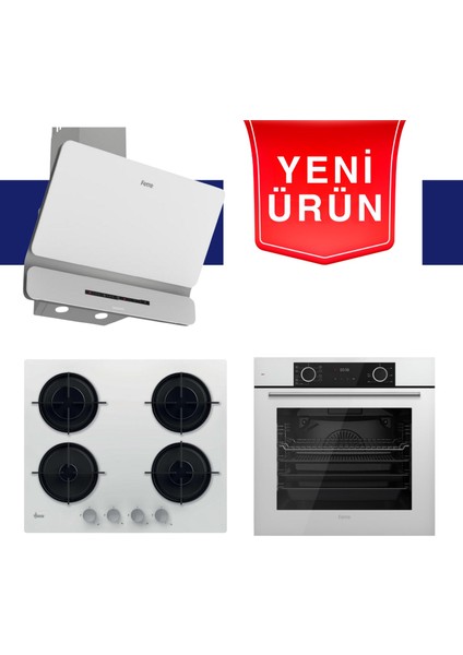 & Hoover Fryart Serisi Sessiz Davlumbaz Zen Beyaz Ankastre Set (D081-SA + HVW6MW + XE63CB)