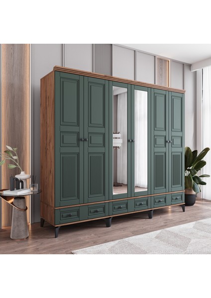 Terra 6 Kapaklı Çekmeceli Gardırop Tamamı Mdf (Yeşil) fiyatları