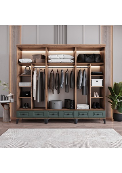 Terra 6 Kapaklı Çekmeceli Gardırop Tamamı Mdf (Yeşil) modelleri