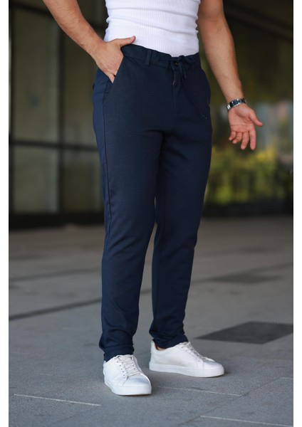 Erkek Lacivert Jogger Pantolon – Bağcıklı Fermuarlı Cepli - 2534