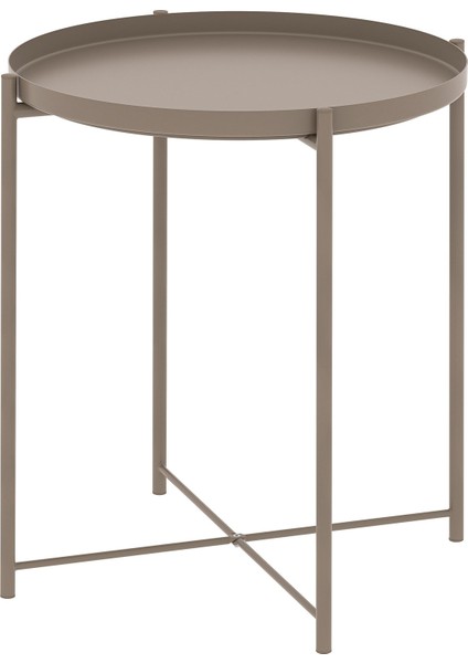 Gladom Tepsili Sehpa 45X53 cm Koyu Gri Bej Çelik Hafif ve Dayanıklı Çıkarılabilir Tepsi
