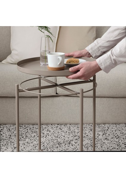 Gladom Tepsili Sehpa 45X53 cm Koyu Gri Bej Çelik Hafif ve Dayanıklı Çıkarılabilir Tepsi modelleri