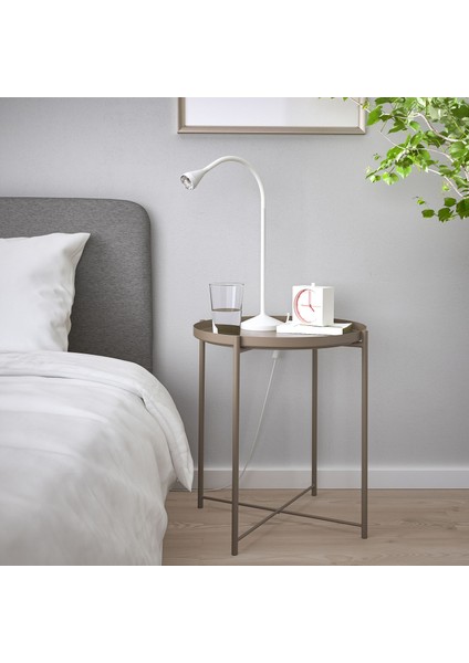 Gladom Tepsili Sehpa 45X53 cm Koyu Gri Bej Çelik Hafif ve Dayanıklı Çıkarılabilir Tepsi