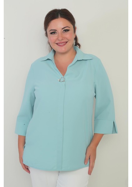 Polo Yaka Çeyrek Kol Büyük Beden Bluz