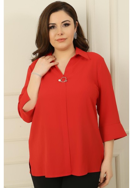 Polo Yaka Çeyrek Kol Büyük Beden Bluz modelleri