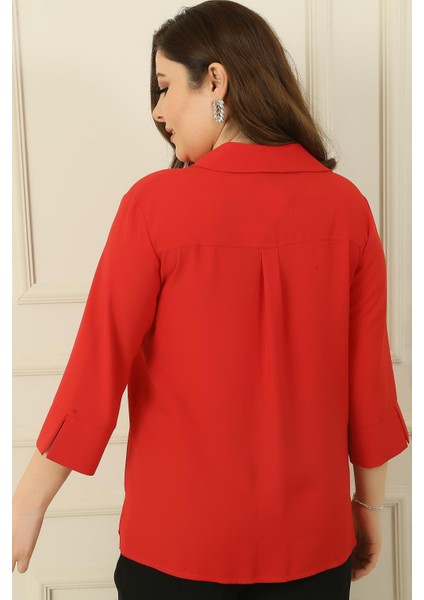 Polo Yaka Çeyrek Kol Büyük Beden Bluz fırsatları