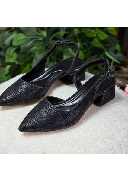 Parlak Dokulu Siyah Topuklu Babet M1065 modelleri