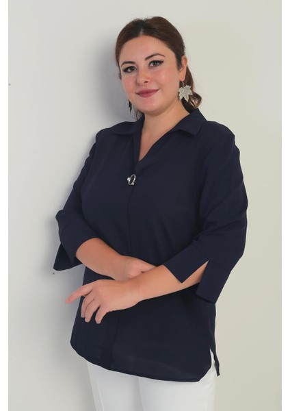 Polo Yaka Çeyrek Kol Büyük Beden Bluz modelleri