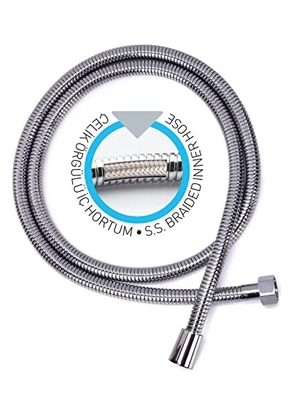 175 cm Universal Akalite Duş Hortumu Krom Duş Spirali 175CM - Tüm Duş Başlıkları ILE%100 Uyumlu Orjinal G1/2 Kolay Montaj modelleri