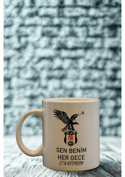 Beşiktaş Logo Baskılı Porselen Büyük Boy Kupa Bardak
