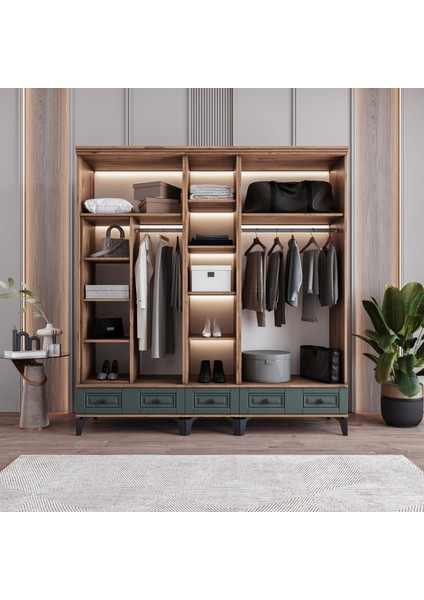 Terra 5 Kapaklı Çekmeceli Gardırop Tamamı Mdf (Yeşil) modelleri