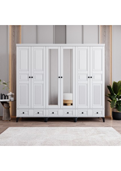 Terra 6 Kapaklı Çekmeceli Gardırop Tamamı Mdf (Beyaz)