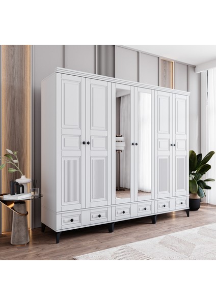 Terra 6 Kapaklı Çekmeceli Gardırop Tamamı Mdf (Beyaz) fiyatları