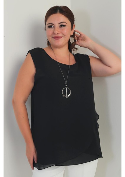 Kadın Üstü Şifon Kolsuz Büyük Beden Bluz