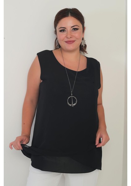 Kadın Üstü Şifon Kolsuz Büyük Beden Bluz modelleri