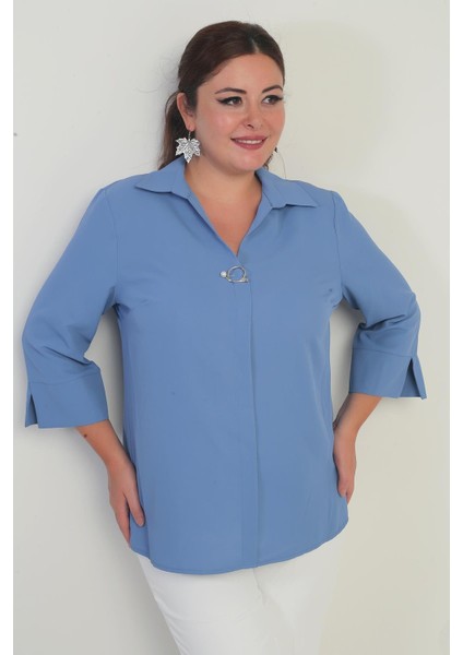 Polo Yaka Çeyrek Kol Büyük Beden Bluz fiyatları