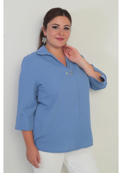 Polo Yaka Çeyrek Kol Büyük Beden Bluz modelleri