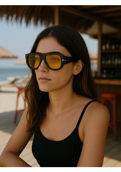 Star Kadın Güneş Gözlüğü Uv Sarı Cam Siyah Çerçeve Uv 400 Korumalı Ce Sertifikalı fırsatları