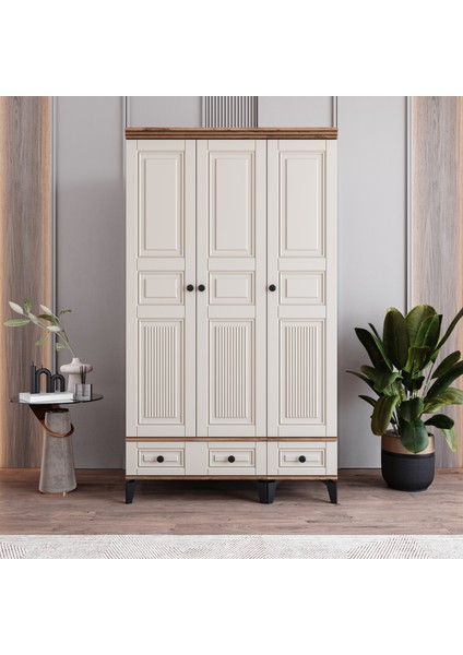 Terra 3 Kapaklı Çekmeceli Gardırop Tamamı Mdf (Aytaşı)