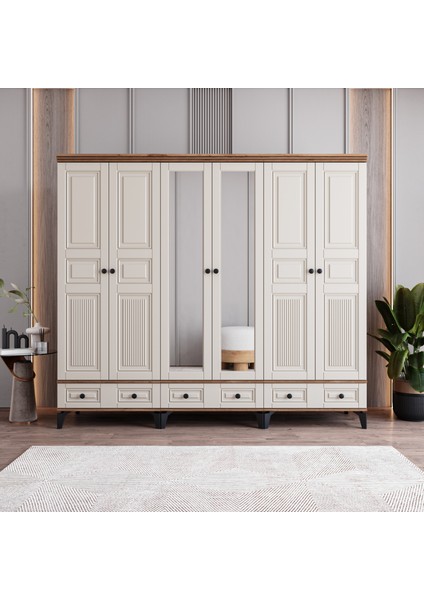 Terra 6 Kapaklı Çekmeceli Gardırop Tamamı Mdf (Aytaşı)
