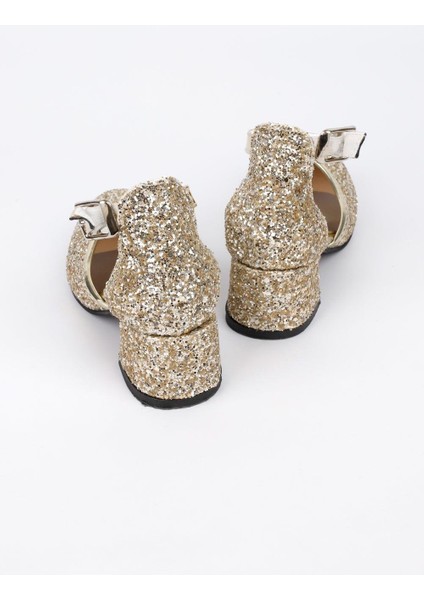 Altın Simli Topuklu Kız Çocuk Ayakkabı modelleri