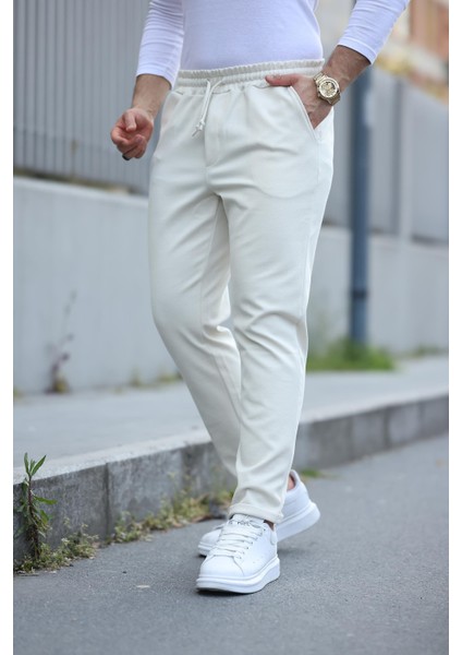 Ekru Beli Lastikli Modern Fit Erkek Jogger PANTOLON-2513