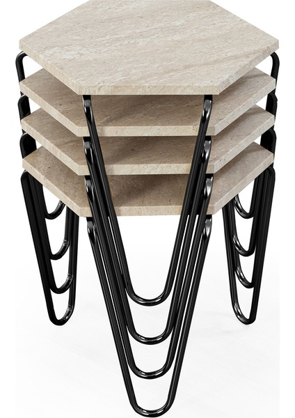 Siyah Ayaklı - Statik 4 Lü Piramit Zigon Sehpa