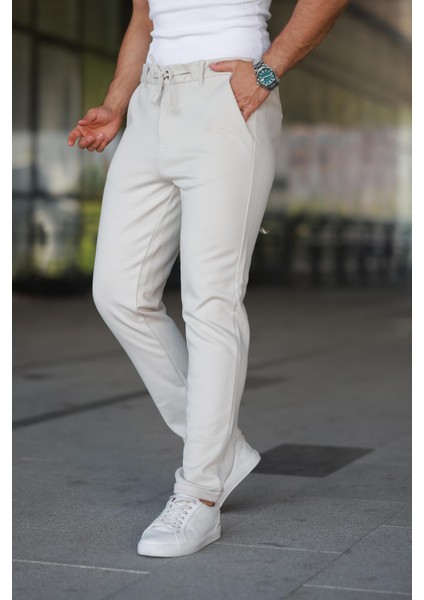 Erkek Krem Rengi Jogger Pantolon – Bağcıklı Fermuarlı Cepli - 2534 fiyatları