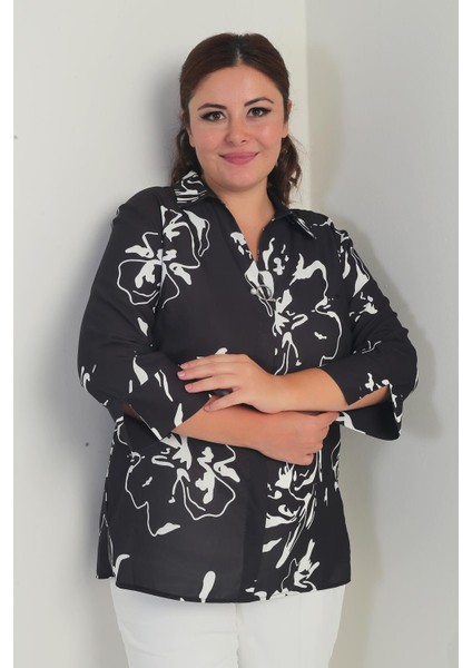 Kadın Polo Yaka Çeyrek Kol Soyut Desenli Büyük Beden Bluz fiyatları