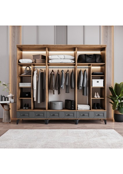 Terra 6 Kapaklı Çekmeceli Gardırop Tamamı Mdf (Antrasit) modelleri