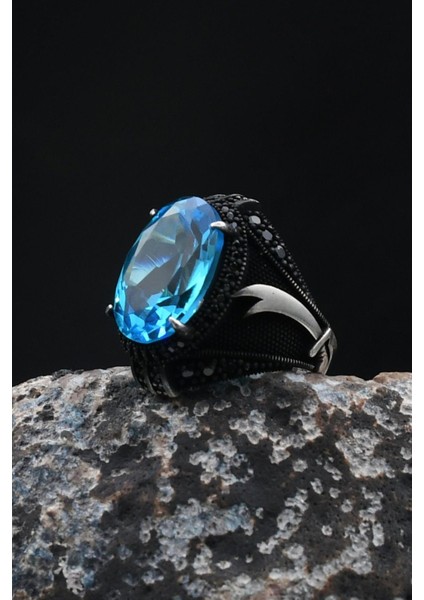 Hz. Ali Zülfikar Kılıcı ( Aqua Marin ) Akua Marine Taşlı Taşlı Zirkon Taş Süslemeli 925 Ayar Gümüş Yüzük 902059 fiyatları