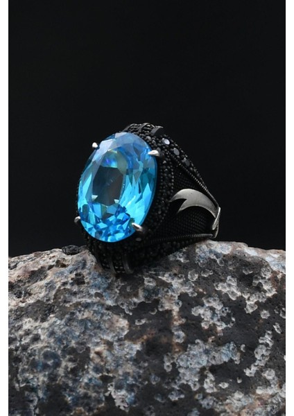 Hz. Ali Zülfikar Kılıcı ( Aqua Marin ) Akua Marine Taşlı Taşlı Zirkon Taş Süslemeli 925 Ayar Gümüş Yüzük 902059 modelleri