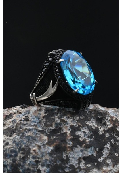 Hz. Ali Zülfikar Kılıcı ( Aqua Marin ) Akua Marine Taşlı Taşlı Zirkon Taş Süslemeli 925 Ayar Gümüş Yüzük 902059 fırsatları