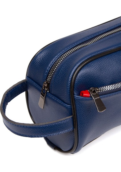 Erkek Deri Mekanizmalı Cüzdan ve Portföy Clutch Traş Kozmetik Bakım ve Günlük El Çantası (14X24CM) NEWPOLO171 - Lacivert