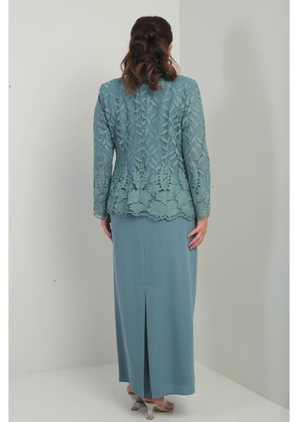 Boncuk Işlemeli Güpürlü Astarlı Elbise Ceket Büyük Beden 2'li Takım fırsatları