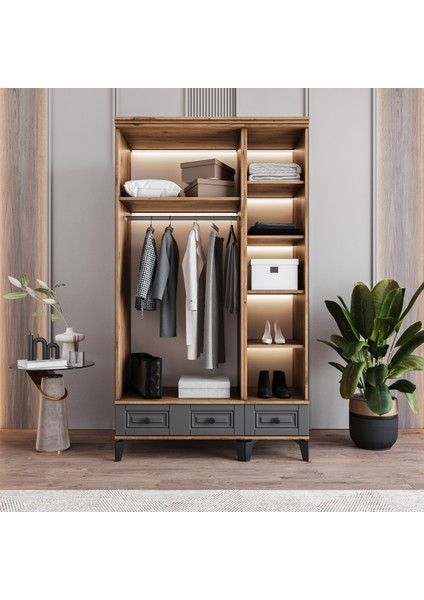Terra 3 Kapaklı Çekmeceli Gardırop Tamamı Mdf (Antrasit) modelleri