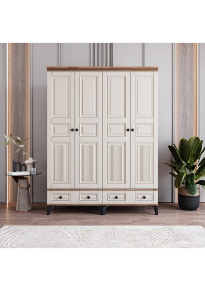 Terra 4 Kapaklı Çekmeceli Gardırop Tamamı Mdf (Aytaşı)