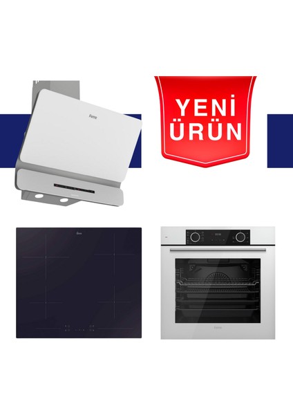 & Hoover Fryart Serisi Sessiz Davlumbaz Polar Beyaz Ankastre Set (D081-SA + HH64CCB + XE63CB)