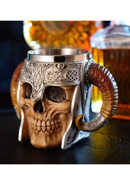 Ortaçağ Viking Savaşçı Kafatası Tasarımlı Kupa Bardak | Koleksiyonluk ve Tematik Hediye