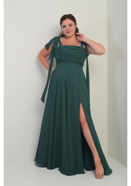 Kadın Degaje Yaka Omuz Bağlamalı Astarlı Büyük Beden Krep Şifon Uzun Elbise modelleri