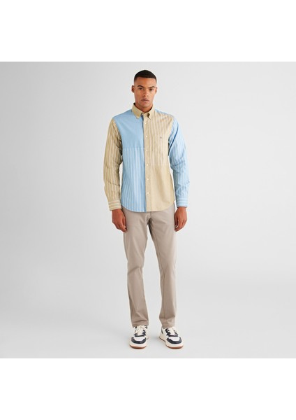 Erkek Mavi Regular Fit Düğmeli Yaka Çizgili Gömlek modelleri
