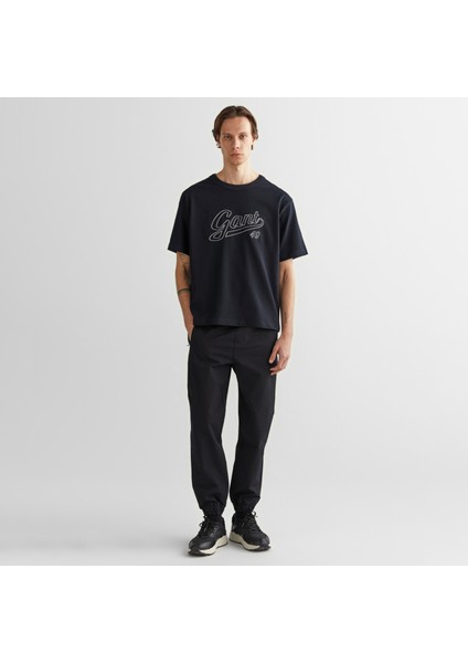 Erkek Siyah Relaxed Fit Bisiklet Yaka Logolu T-Shirt modelleri