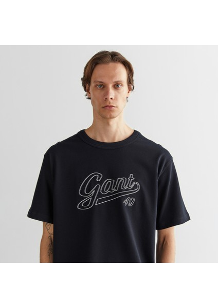 Erkek Siyah Relaxed Fit Bisiklet Yaka Logolu T-Shirt fırsatları