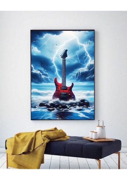 Yıldırım Gitar Kanvas Tablo Ev Duvar Salon Ofis Dükkan Oda Dekarasyon Süsü Ölçü Seçmeyi Unutmayınız