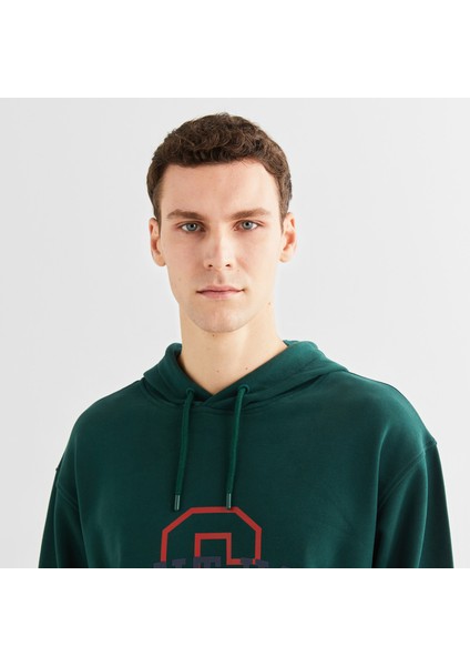 Erkek Yeşil Relaxed Fit Kapüşonlu Logolu Sweatshirt fırsatları
